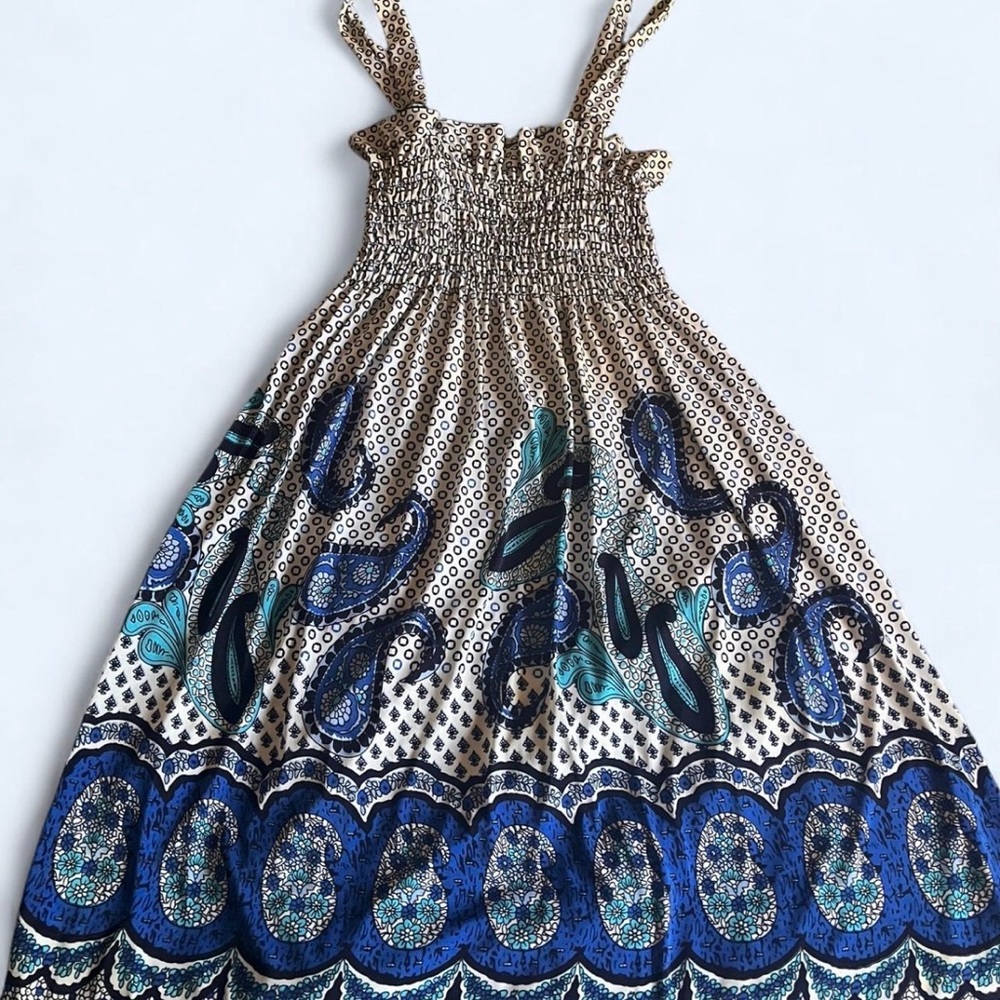 boho Blue and white Midi Dress